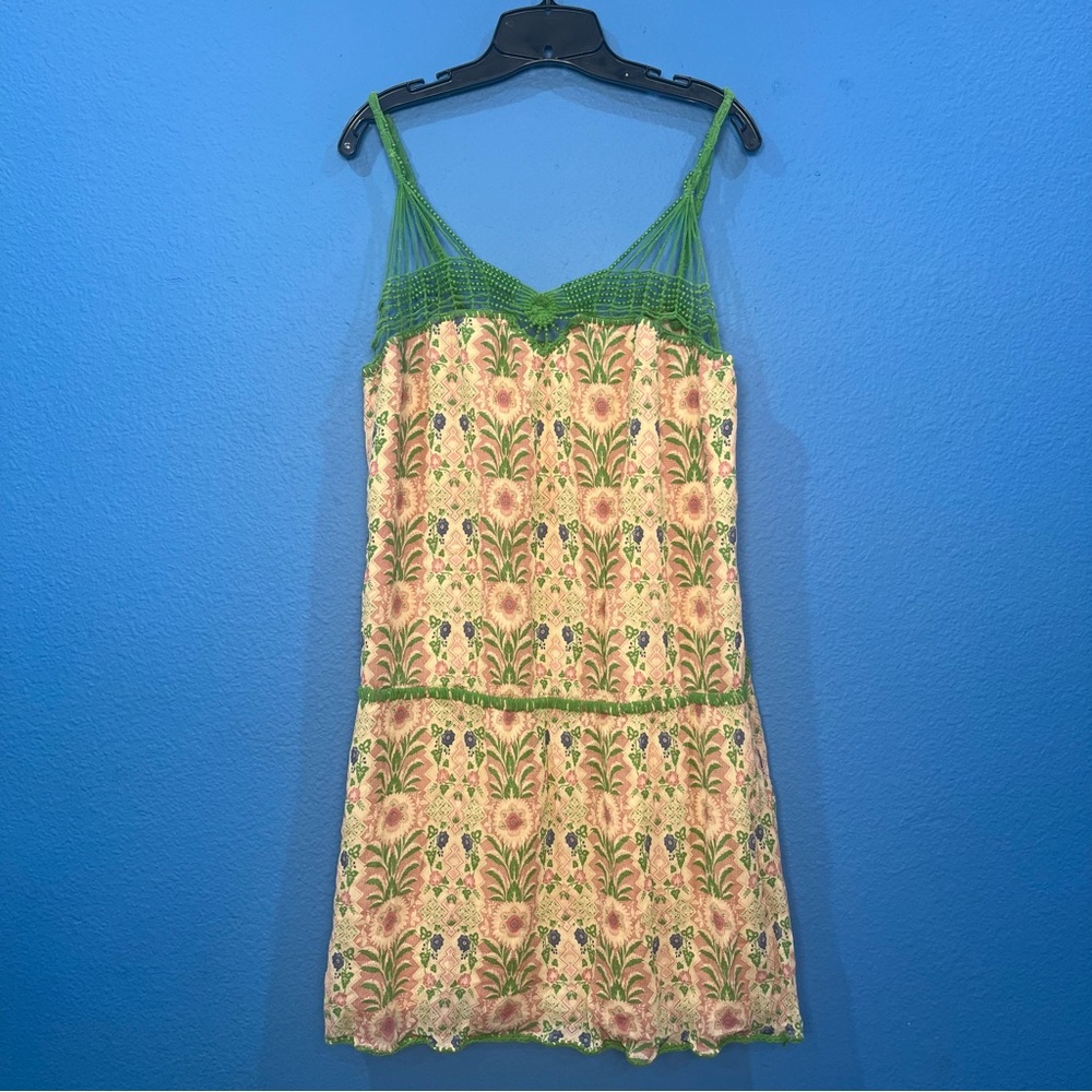 Max Studio Green and Cream Floral Flapper Dress